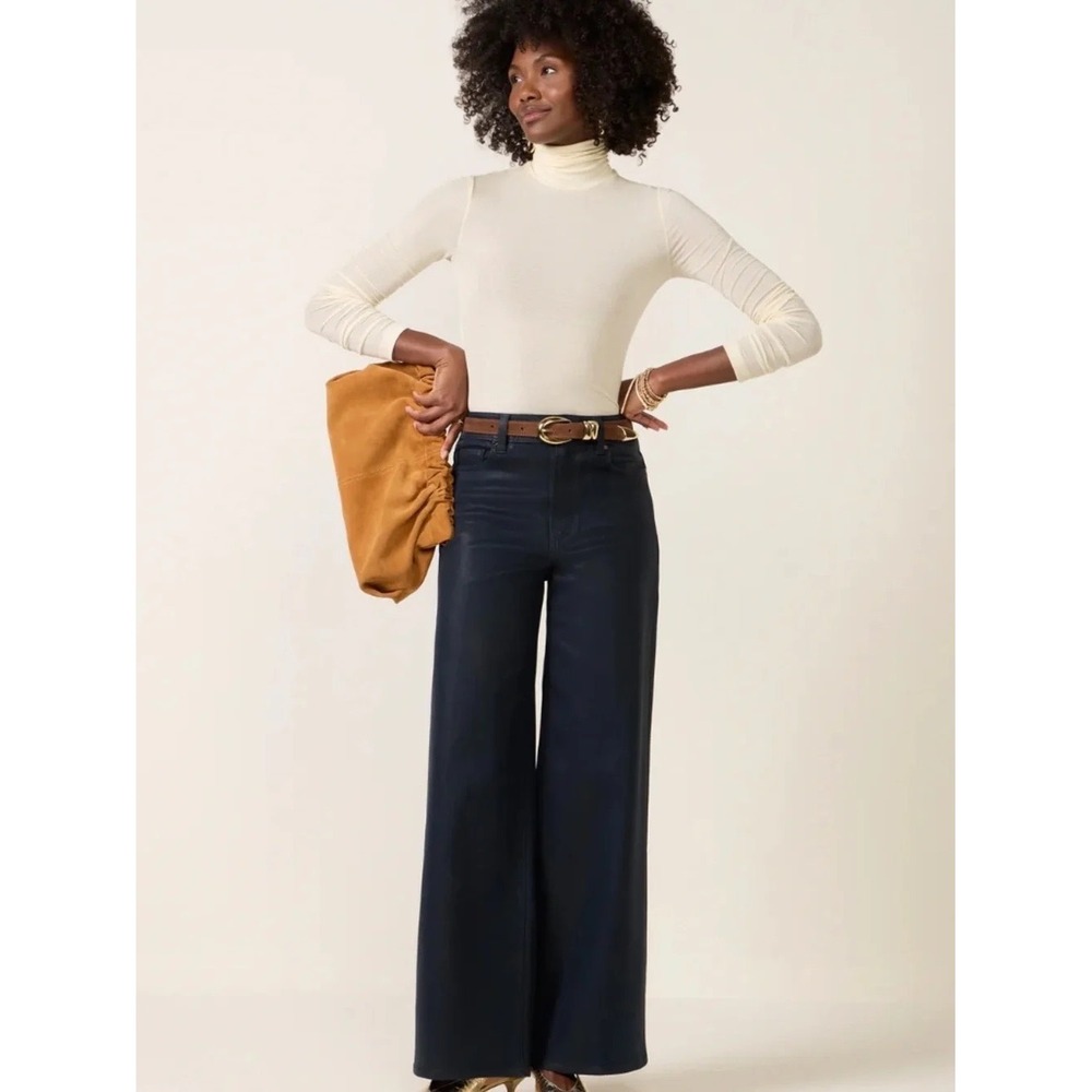 NWT Agolde Pascale Cream Ribbed Long Sleeve Turtleneck Top in Oatmilk | Small - Picture 2 of 13